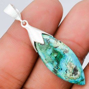 New - Blue Azurite In Malachite 925 Sterling Silver Pendant - Chain Included